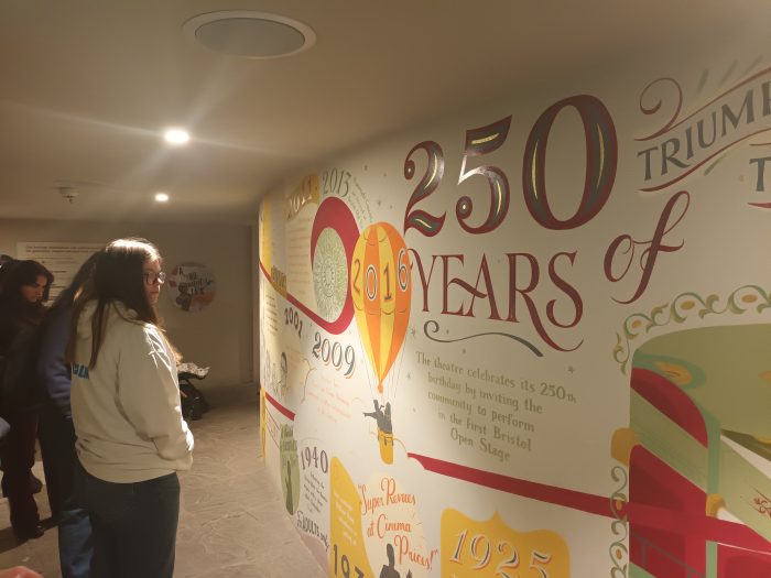 Old Vic EC, SR looking at heritage mural